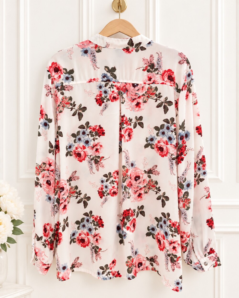 rue+ | Floral Lace Up Blouse Ivory Pink Blue Long Sleeve Plus | Size 2X - Picture 6 of 9